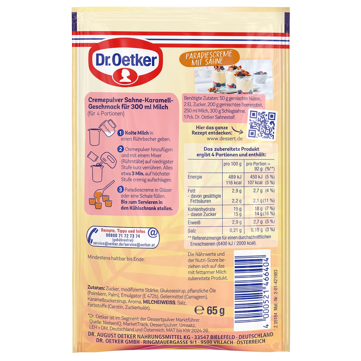 Dr. Oetker Paradies Creme Sahne-Karamell 65g